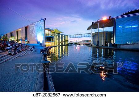 Stock Photo - Germany, Berlin, Band des Bundes Government Ministries Complex Straddles the River Spree.. Fotosearch