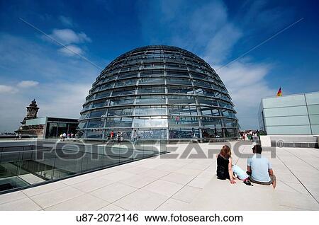 Stock Photograph - Germany, Berlin, Bundestag, German Parliament Building, Reichstag Dome by Norman Foster Architect.. Fotosearch
