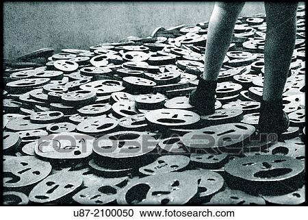 Stock Image - Germany, Berlin, Jewish Museum, by Daniel Libeskind, Memory Void Room, Installation, Shalechet Fallen Leaves by Menashe Kadishman.. Fotosearch