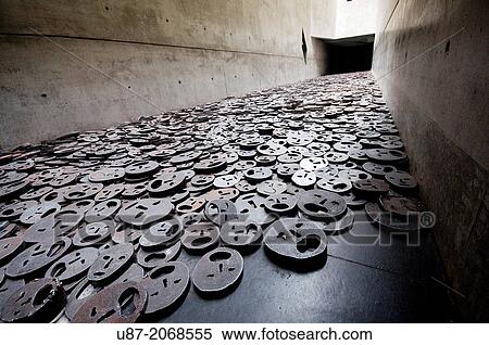 Stock Photography - Germany, Berlin, Jewish Museum, by Daniel Libeskind, Memory Void Room, Installation, Shalechet Fallen Leaves by Menashe Kadishman.. Fotosearch