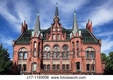 Stock Photograph - Germany, Neumuenster, Schleswig-Holstein, historic city hall, Gothic Revival. Fotosearch
