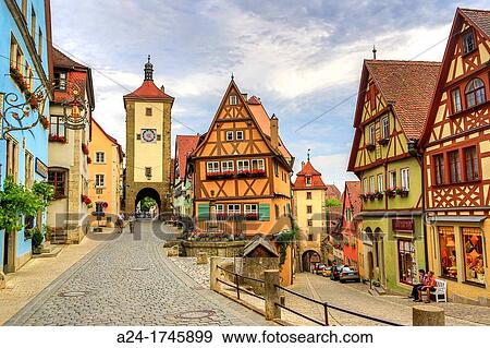 Germany, Rothenburg City Romantic Road, The Plonlein, Siebers Tower left and Kobolzell Gate right View Large Photo Image Stock Photo - Germany, Rothenburg City Romantic Road, The Plonlein, Siebers Tower left and Kobolzell Gate right. Fotosearch
