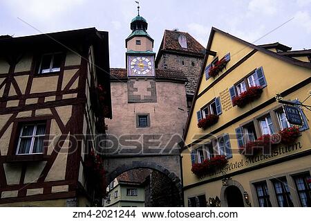 Picture - GERMANY, ROTHENBURG ON THE TAUBER, STREET SCENE, RODER ARCH AND MARK'S TOWER.. Fotosearch