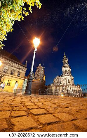 Germany, Saxony, Dresden, View of Katholische Hofkirche at Night. View Large Photo Image Stock Image - Germany, Saxony, Dresden, View of Katholische Hofkirche at Night.. Fotosearch