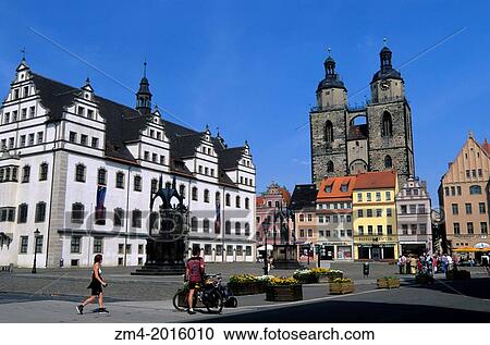 GERMANY, WITTENBERG, MARKET SQUARE WITH TOWN HALL AND ST. MARY'S CITY CHURCH. View Large Photo Image Stock Image - GERMANY, WITTENBERG, MARKET SQUARE WITH TOWN HALL AND ST. MARY'S CITY CHURCH.. Fotosearch
