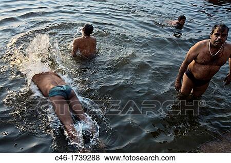 Stock Photo - Ghats on the Ganges river, Varanasi Uttar Pradesh, India.. Fotosearch