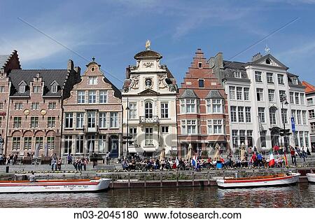Ghent Belgium Europe main canal tour boats medieval guild houses and cafes. View Large Photo Image Stock Image - Ghent Belgium Europe main canal tour boats medieval guild houses and cafes.. Fotosearch