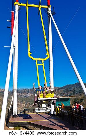 Giant Canyon Swing 1 300 Feet Above The Colorado River Glenwood Caverns Adventure Park Glenwood Springs Colorado Usa Stock Image