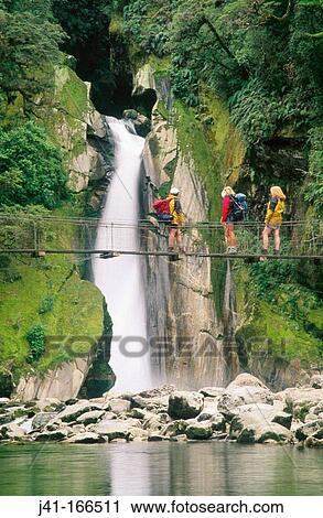 Stock Image - Giant's Gate Falls. Milford Track. Fiordland N. P. New Zealand. Fotosearch