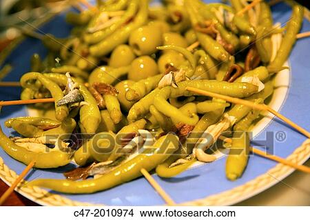 Gildas, Guindillas (chilli peppers), Pintxos, San Sebastian (Donostia), Basque Country, Spain View Large Photo Image Picture - Gildas, Guindillas (chilli peppers), Pintxos, San Sebastian (Donostia), Basque Country, Spain. Fotosearch