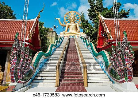 Stock Image - Gilded Big Buddha, 12 m, Wat Phra Yai, Ko Fan,, Ko Samui Island, Thailand, Asia.. Fotosearch