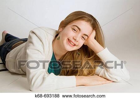 Stock Photo - Girl, 12, in studio. Fotosearch