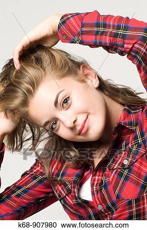 Stock Image - girl, 13, portrait, smiling. Fotosearch