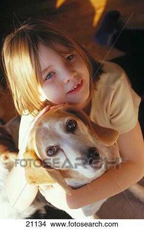 Girl (8 yrs. ) with beagle View Large Photo Image Picture - Girl (8 yrs. ) with beagle. Fotosearch
