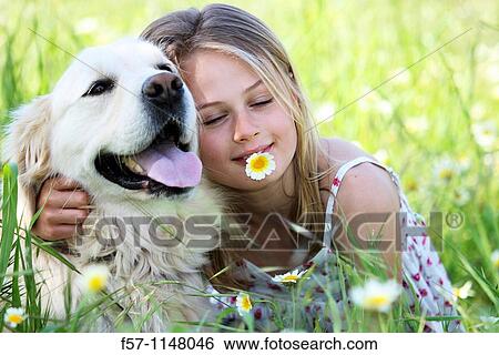 Girl and dog View Large Photo Image Stock Photograph - Girl and dog. Fotosearch