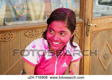 Girl at Holi Festival, Jaipur, Rajasthan, India View Large Photo Image Stock Photo - Girl at Holi Festival, Jaipur, Rajasthan, India. Fotosearch