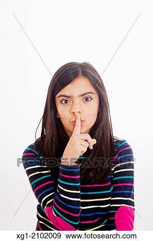 Girl for silence. View Large Photo Image Stock Photo - Girl for silence.. Fotosearch