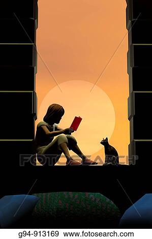 Girl in a window reading a book View Large Photo Image Stock Photo - Girl in a window reading a book. Fotosearch