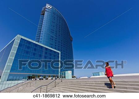 Girl in front of W Hotel Barcelona, Spain View Large Photo Image Stock Image - Girl in front of W Hotel Barcelona, Spain. Fotosearch