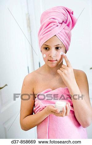 Girl in the bathroom. Beauty care. View Large Photo Image Stock Photo - Girl in the bathroom. Beauty care.. Fotosearch
