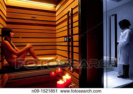 Stock Image - girl in the sauna at the spa. Fotosearch
