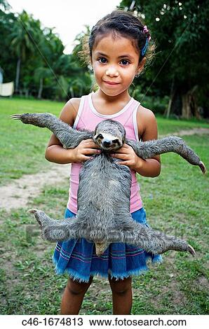 Girl with a Three-toed Sloth, Manaus Amazonas state, the Amazon, Brazil. View Large Photo Image Stock Image - Girl with a Three-toed Sloth, Manaus Amazonas state, the Amazon, Brazil.. Fotosearch