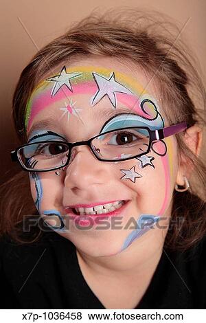 Girl with glasses and face paint View Large Photo Image Stock Photo - Girl with glasses and face paint. Fotosearch