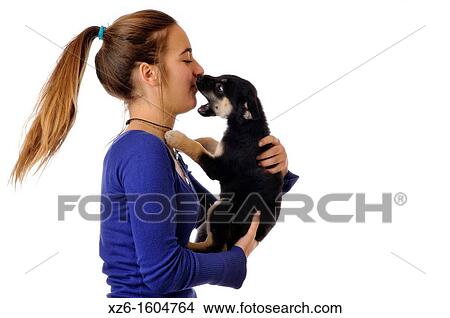 Picture - Girl with her dog pet. Fotosearch