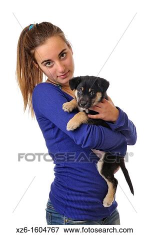 Girl with her dog pet View Large Photo Image Stock Photo - Girl with her dog pet. Fotosearch