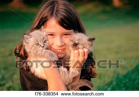Girl with Himalayan-Persian kittens View Large Photo Image Picture - Girl with Himalayan-Persian kittens. Fotosearch