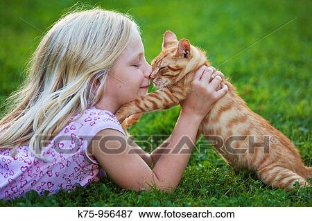 girl with kitten View Large Photo Image Stock Photo - girl with kitten. Fotosearch