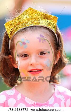 Girl with paint face in her birthday View Large Photo Image Stock Image - Girl with paint face in her birthday. Fotosearch