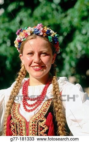Stock Image - Girl with typical costume. Cracow. Poland. Fotosearch