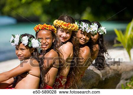 Girls (age 9) in Poynesian. Dance Outfits, Palau, Micronesia, Rock Islands, World Heritage Site, Western Pacific View Large Photo Image Stock Photo - Girls (age 9) in Poynesian. Dance Outfits, Palau, Micronesia, Rock Islands, World Heritage Site, Western Pacific. Fotosearch
