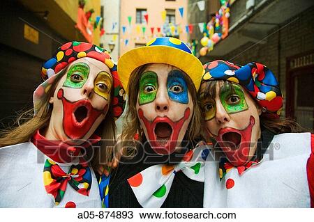 Girls dressed as clowns, carnival, Tolosa. Guipuzcoa, Basque Country, Spain View Large Photo Image Stock Image - Girls dressed as clowns, carnival, Tolosa. Guipuzcoa, Basque Country, Spain. Fotosearch
