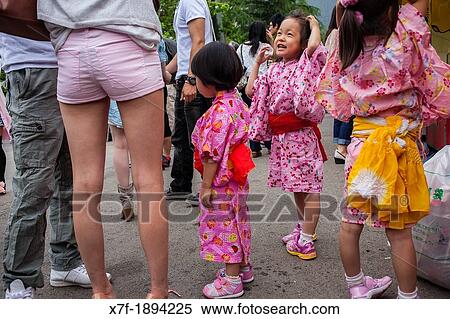 Stock Photography - girls in kimono during Sanja Matsuri, Sensoji Temple, Asakusa Jinja, Asakusa, Tokyo, Japan, Asia. Fotosearch