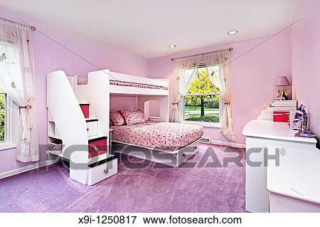 Girl's room in suburban home with bunk bed View Large Photo Image Stock Photo - Girl's room in suburban home with bunk bed. Fotosearch