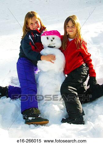 girls with snowman View Large Photo Image Stock Photography - girls with snowman. Fotosearch
