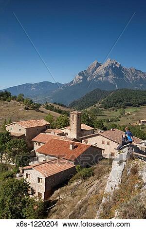 Picture - Gisclareny and Pedraforca peak, Natural Park of Cad? -Moixer?, Bergued?, Barcelona, Catalonia, Spain. Fotosearch