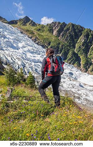 Stock Photo - Glacier des Bossons is the highest ice cascade in Europe in the mountainside of Mont-Blanc peak, Chamonix, Haute-Savoie, Rh? ne-Alpes, France.. Fotosearch