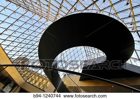 Picture - Glass pyramide, by Ieo Ming Pei, at Napol? on court. Palais du Louvre. Mus? e du Louvre. Paris. France.. Fotosearch