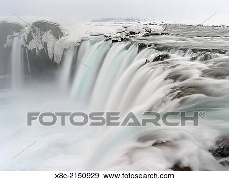 Godafoss waterfall during winter. europe, northern europe, iceland, February. View Large Photo Image Stock Photo - Godafoss waterfall during winter. europe, northern europe, iceland, February.. Fotosearch