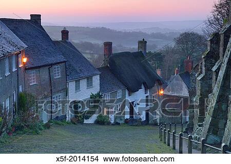 Gold Hill Shaftesbury at Dawn Dorset. View Large Photo Image Picture - Gold Hill Shaftesbury at Dawn Dorset.. Fotosearch