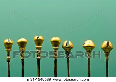 Stock Photo - Gold pieces, Gold museum of Zenu culture, Cartagena de Indias, Bolivar Department,, Colombia, South America. Fotosearch