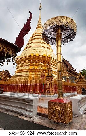 Golden, big Stupa. Doi Suithep, Chiang Mai, Thailand. View Large Photo Image Picture - Golden, big Stupa. Doi Suithep, Chiang Mai, Thailand.. Fotosearch