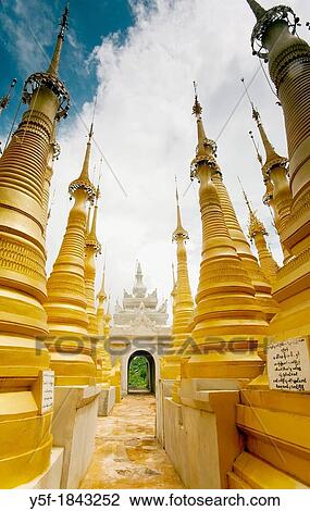 Golden stupas at temples of Inthein, Linle lake View Large Photo Image Stock Image - Golden stupas at temples of Inthein, Linle lake. Fotosearch