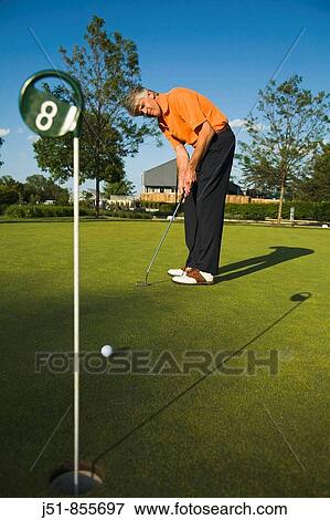 GOLF Adult middle aged male practice putting on green at public course in Deerfield, Illinois View Large Photo Image Stock Photo - GOLF Adult middle aged male practice putting on green at public course in Deerfield, Illinois. Fotosearch