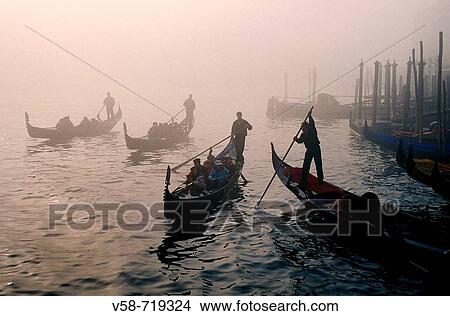 Gondolas in the fog. Grand Canal. Venice. Italy View Large Photo Image Picture - Gondolas in the fog. Grand Canal. Venice. Italy. Fotosearch
