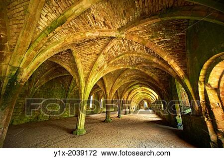Gothic arches of the great hall of Fountains Abbey, founded in 1132, is one of the largest and best preserved ruined Cistercian monasteries in England. View Large Photo Image Stock Image - Gothic arches of the great hall of Fountains Abbey, founded in 1132, is one of the largest and best preserved ruined Cistercian monasteries in England.. Fotosearch