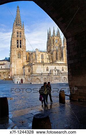 Gothic cathedral 13th century from Puerta de Santa Maria, Burgos Castilla-Leon, Spain Camino de Santiago View Large Photo Image Stock Photo - Gothic cathedral 13th century from Puerta de Santa Maria, Burgos Castilla-Leon, Spain Camino de Santiago. Fotosearch